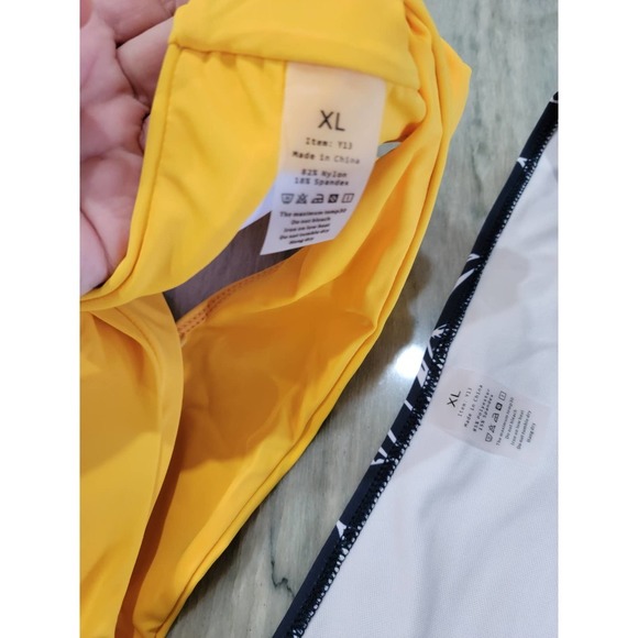 Grace Tempt Two Pc High Waisted Bikini Yellow Navy Blue Molded Padded Bra XL NWT - Picture 8 of 10